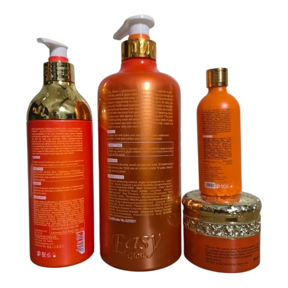 Easy Glow Glutathione Carrot Glupa Milk,Body Wash, Serum And Cream